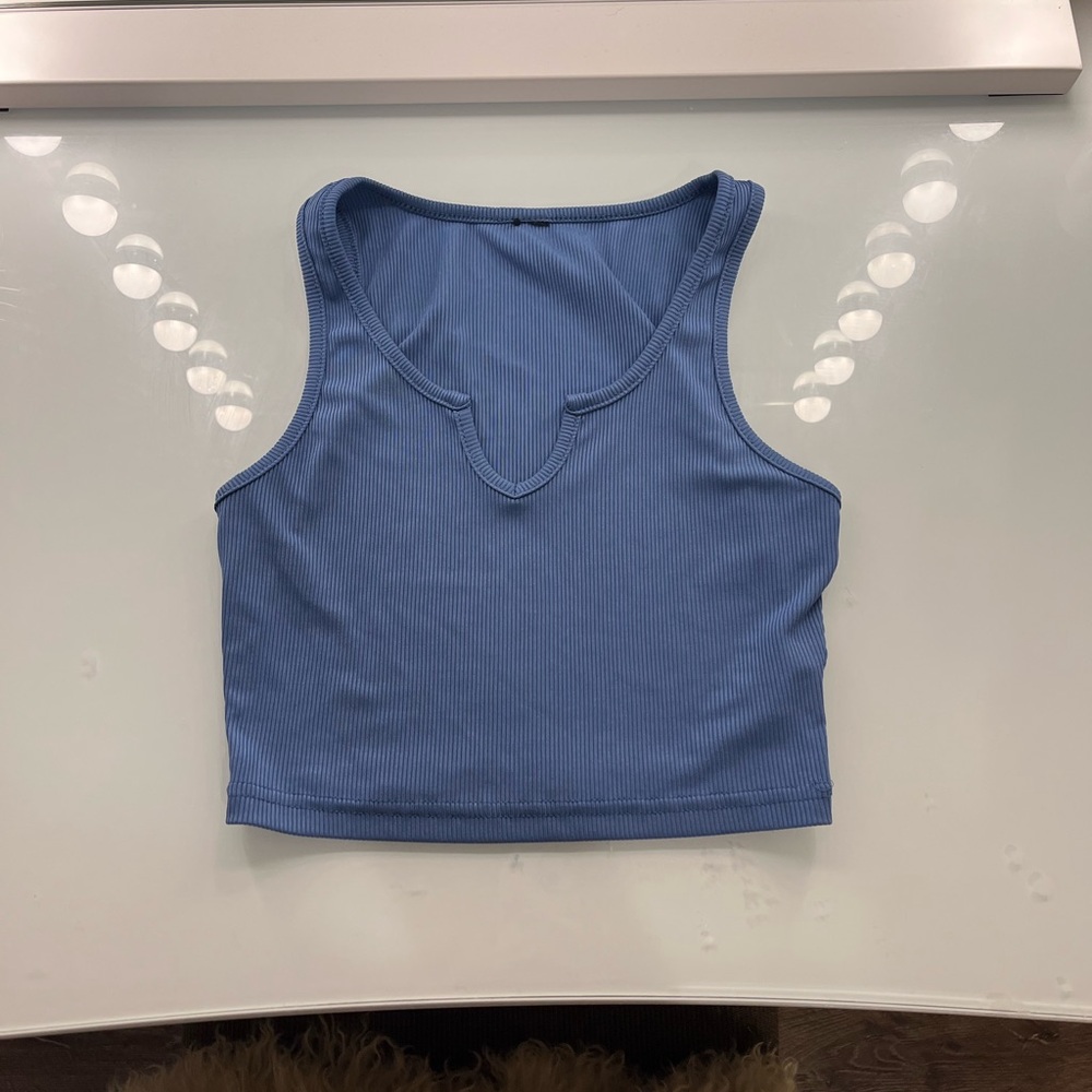 blue notched neck summer tank